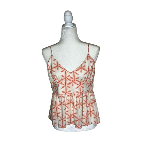 LOFT Women's Adjustable Straps Babydoll Top Linen Rayon Cream Coral Print Medium - Picture 1 of 8